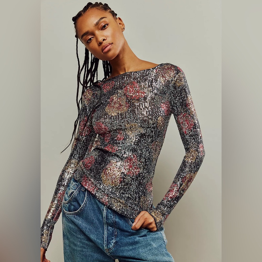 NWT Free People Printed Gold Rush Long Sleeve